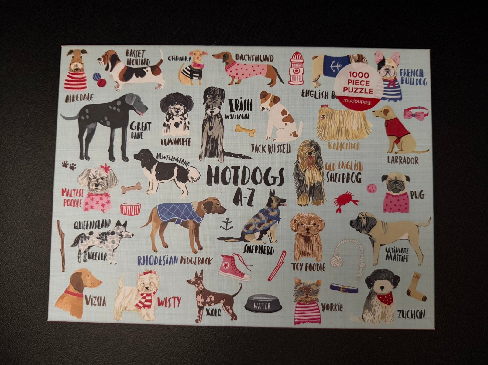 Galison Mudpuppy Hotdogs A-Z Puzzel 1000 stukjes, Ophalen of Verzenden, 500 t/m 1500 stukjes, Zo goed als nieuw, Legpuzzel