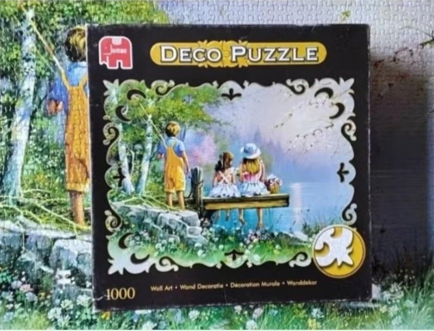 Jumbo deco puzzel 'fishing with friends' by Andres Orpinas, Ophalen, 500 t/m 1500 stukjes, Zo goed als nieuw, Legpuzzel