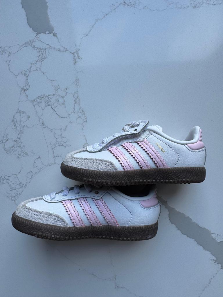 Adidas Samba sneakers maat 20 - Wit met roze strepen, Ophalen of Verzenden, Gebruikt, Jongen of Meisje, Schoenen