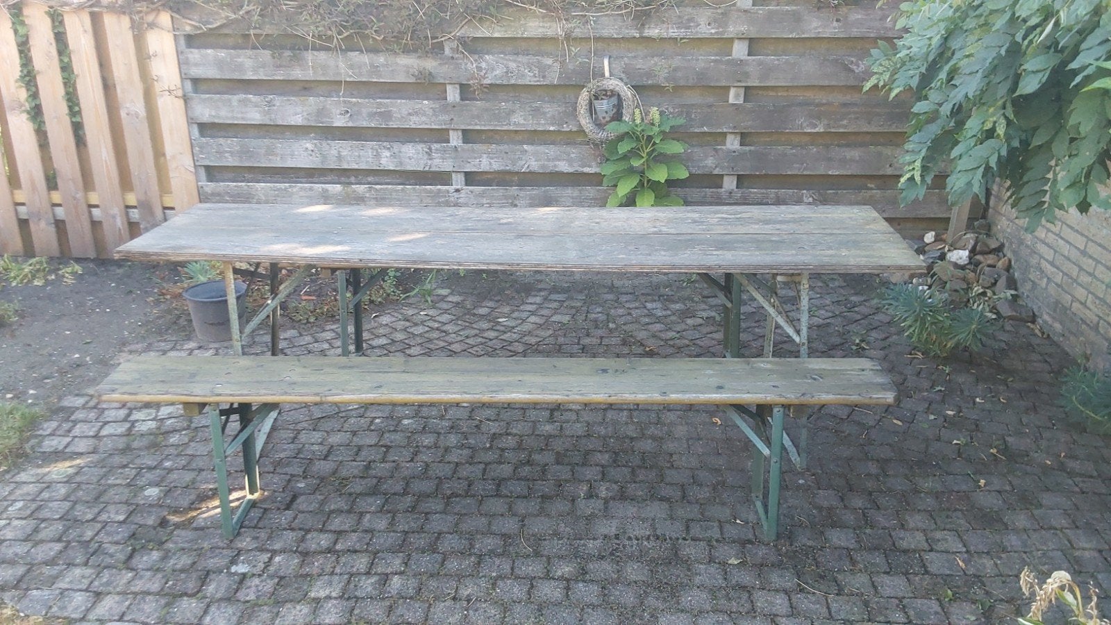 Bierbank tafelset / Picknickset - Inklapbaar Hout en Staal, Ophalen, Gebruikt, Inklapbaar, Rechthoekig