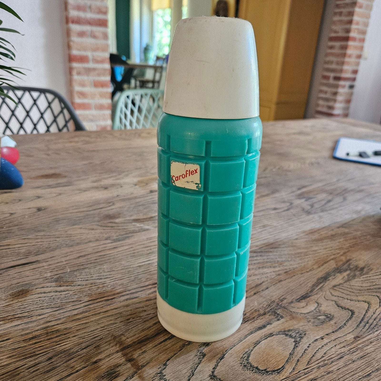 Vintage Caroflex thermoskan - Groen/Wit, Ophalen of Verzenden