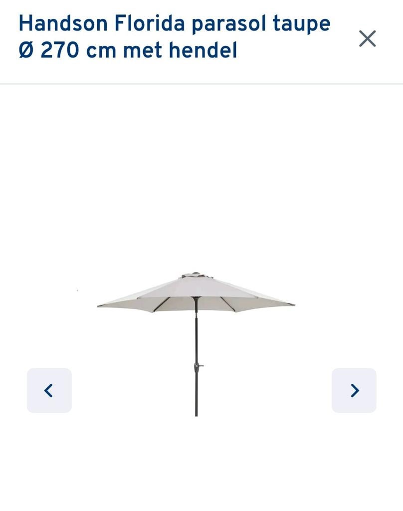 Parasol Florida 270cm Taupe met voet, Ophalen, Gebruikt, Kantelbaar, 2 tot 3 meter