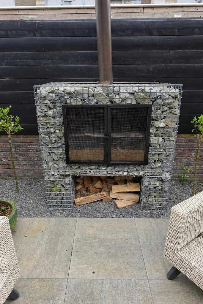 Gabion Buitenhaard met BBQ Functie - 130x120x70cm, Ophalen of Verzenden, Zo goed als nieuw