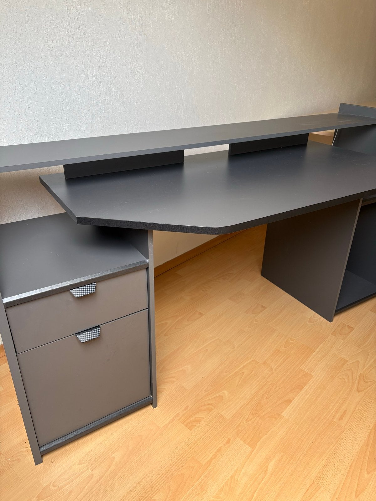 Antreciet bureau met verhoging en kast met lade, Ophalen, Gebruikt, Met lades, 180 cm