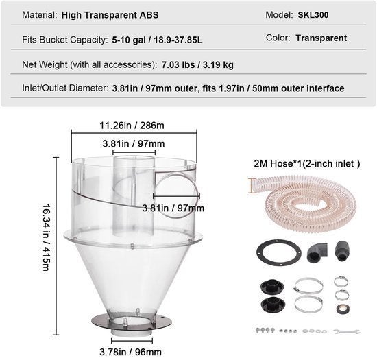 Cycloonfilter - Stofzuiger - Stofafscheider Cycloon - 4.0 in, Corvance B.V., Verzenden, Nieuw, Corvancebol@gmail.com