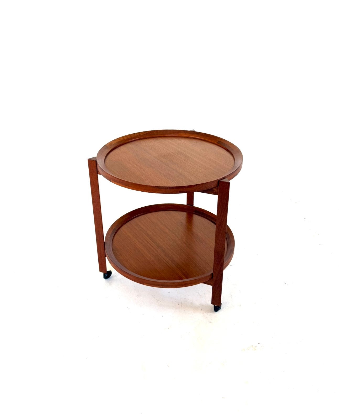 Vintage Deense teakhouten trolley, Sika Møbler ‘60, 45 tot 60 cm, Sika Møbler, Vintage retro buisframe design rotan webbing papercord deens