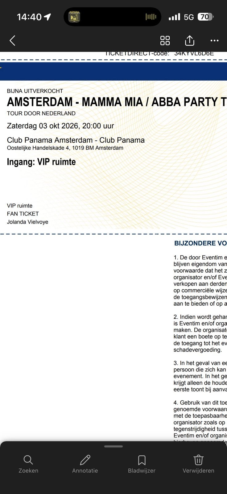 2 VIP kaarten ABBA Partytour Panama Club Amterdam 3-10-2026, Tickets en Kaartjes, Twee personen