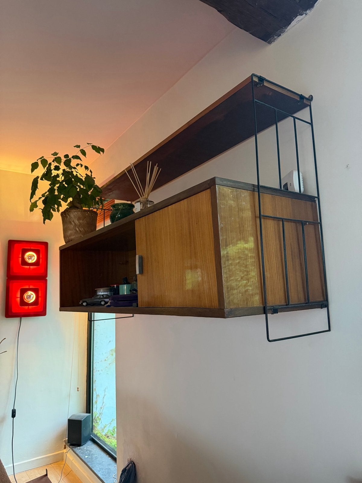 Vintage wandsysteem met kast en plank, Huis en Inrichting, Ophalen, Gebruikt