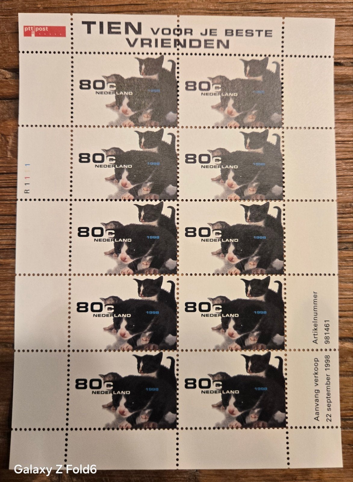 Postzegelvel PTT Post 'Tien voor je beste vrienden' 1998, Ophalen of Verzenden, Na 1940, Postfris