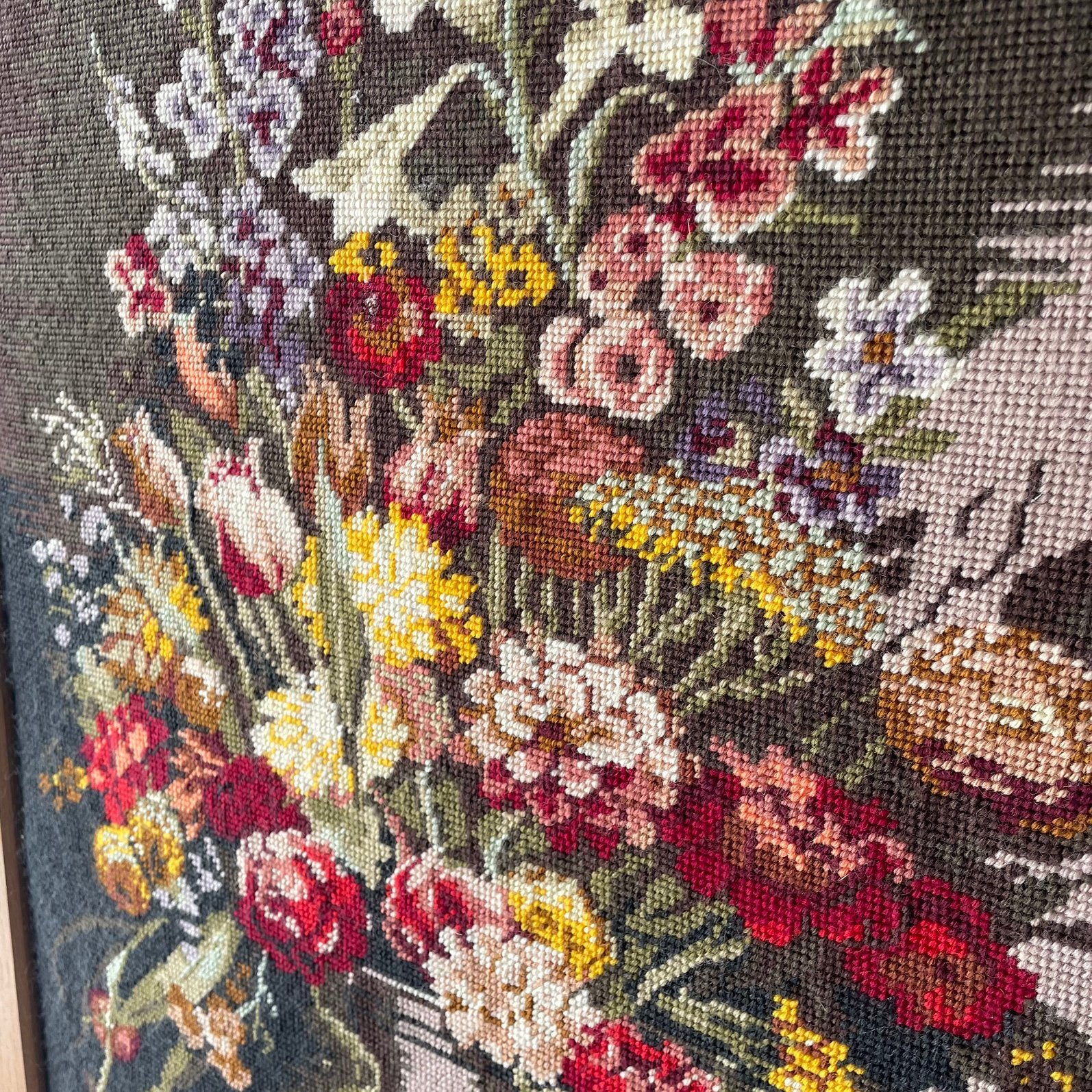 Schilderij vintage jaren 70 borduurwerk bloemen, Ophalen