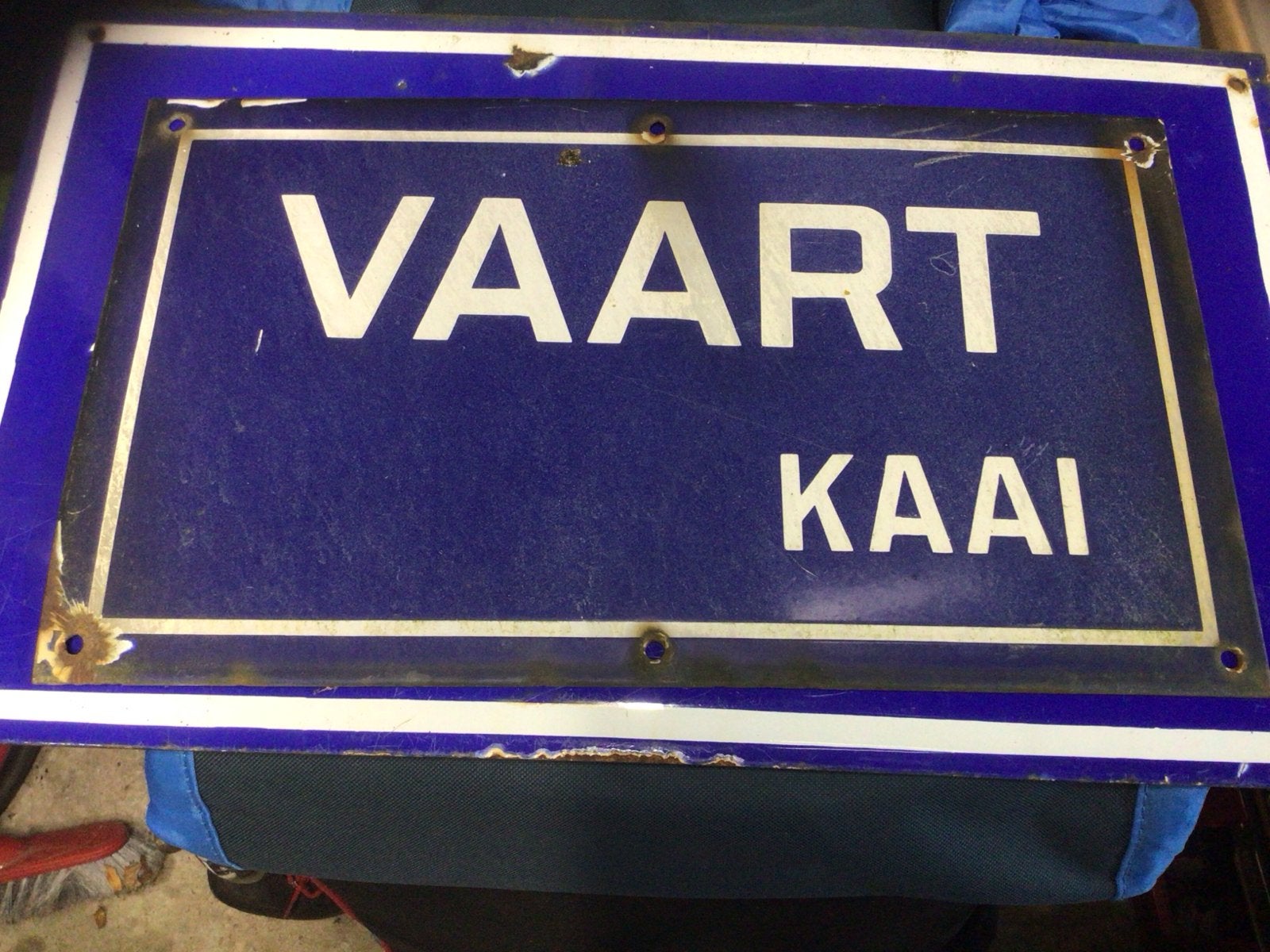 Vintage geëmailleerd straatnaambord "Vaart Kaai", Ophalen of Verzenden