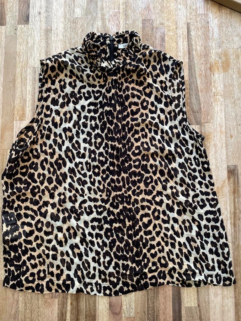 Ganni mouwloos topje mt40 ( panterprint), Ophalen of Verzenden, Zo goed als nieuw, Bruin