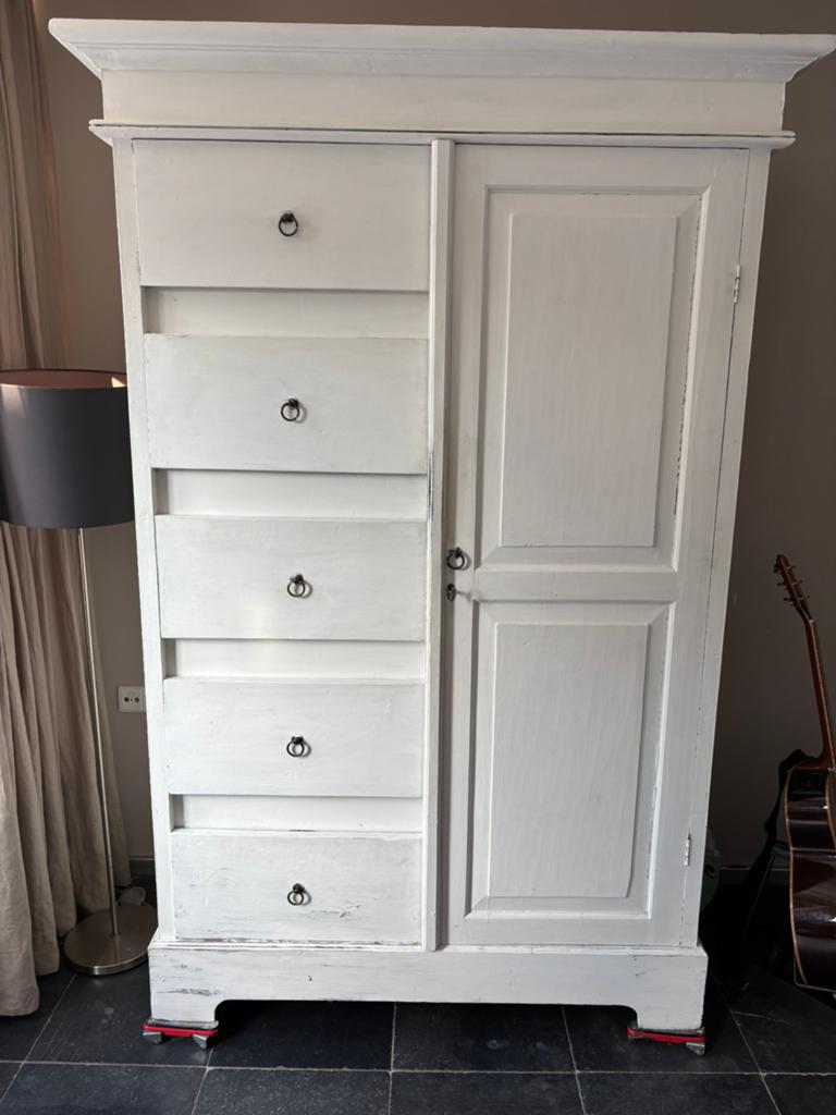 Vintage Kast landelijk met lades en planken wit eiken, Huis en Inrichting, Ophalen, Gebruikt, 200 cm of meer, Koloniaal landelijk