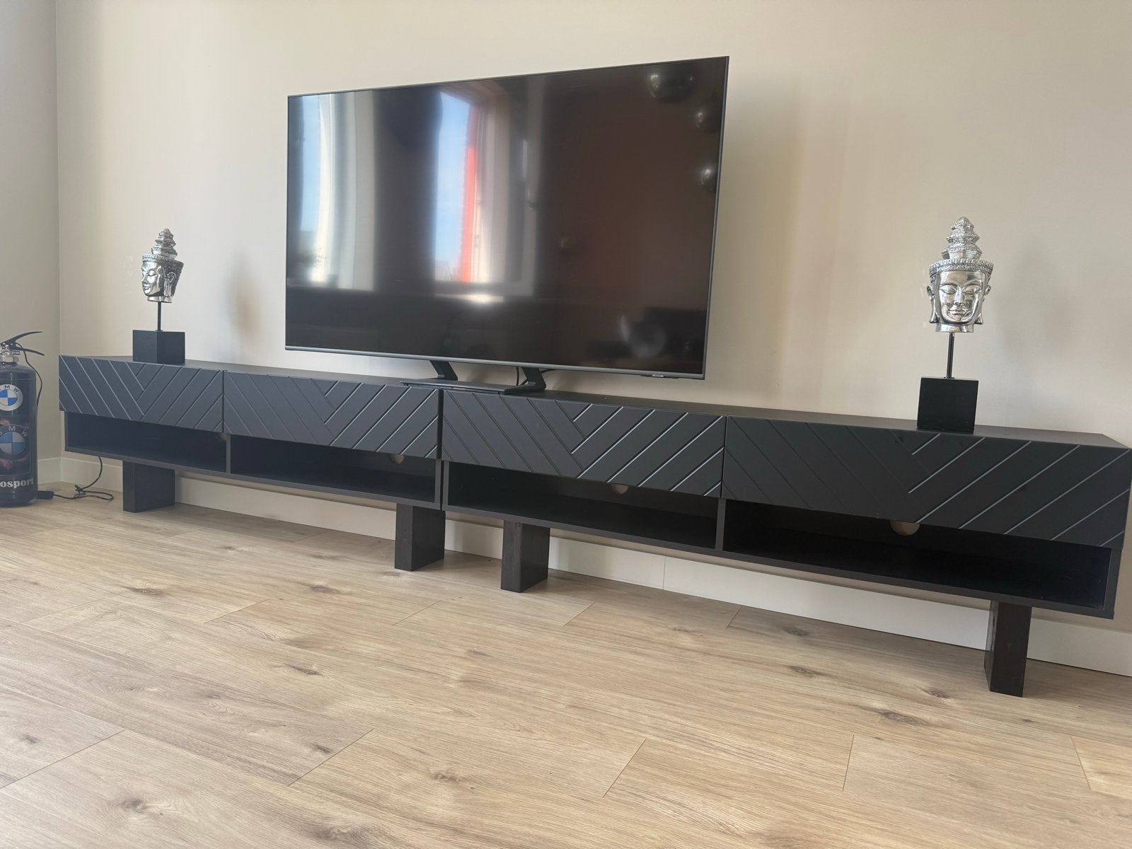 Zwart TV meubel, Huis en Inrichting, Ophalen, Gebruikt, 200 cm of meer, Minder dan 100 cm