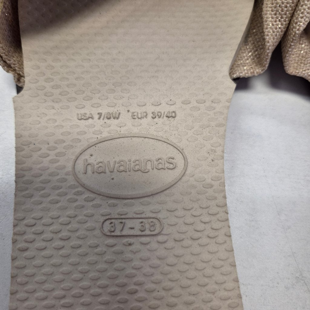 Havaianas slippers mt 38-39 beige/goud glitter strik 51937, Beige, Havaianas, Ophalen of Verzenden, Zo goed als nieuw
