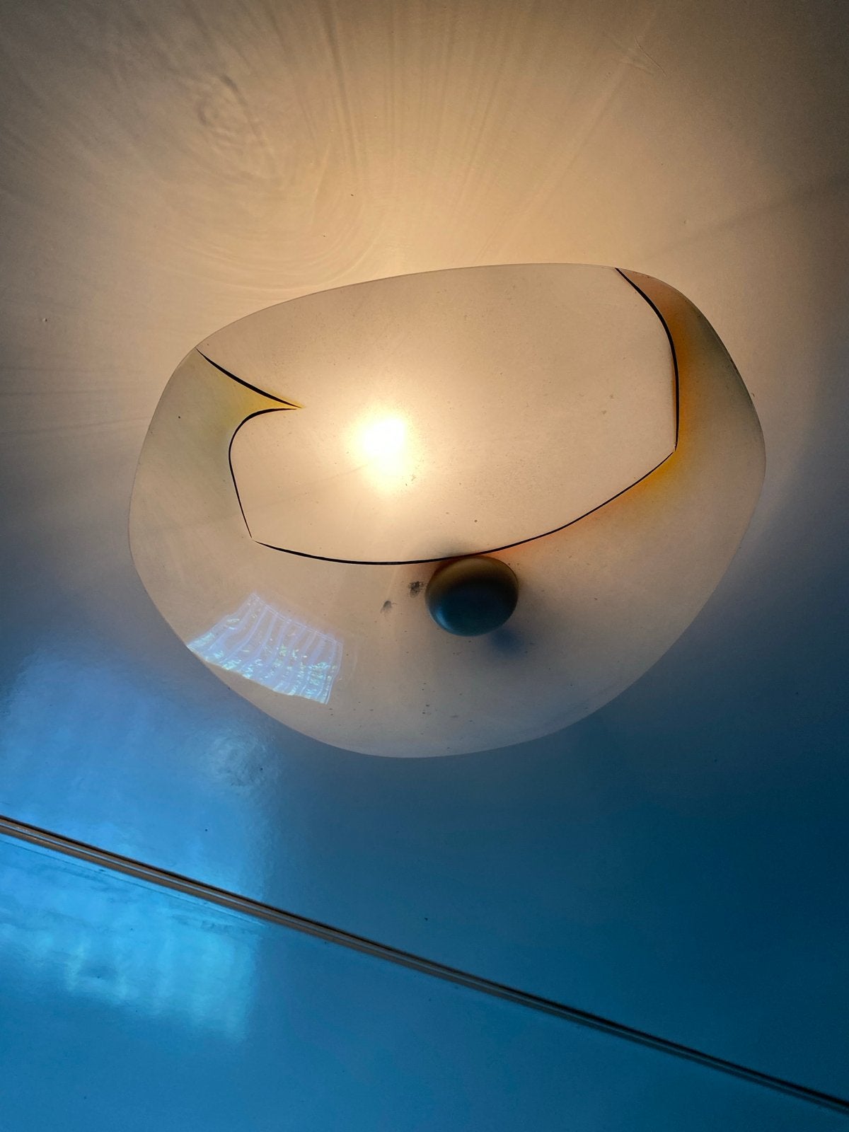 Vintage Plafondlamp - Glazen Schaal met Decoratie, Ophalen, Gebruikt, Vintage, E27 (groot)