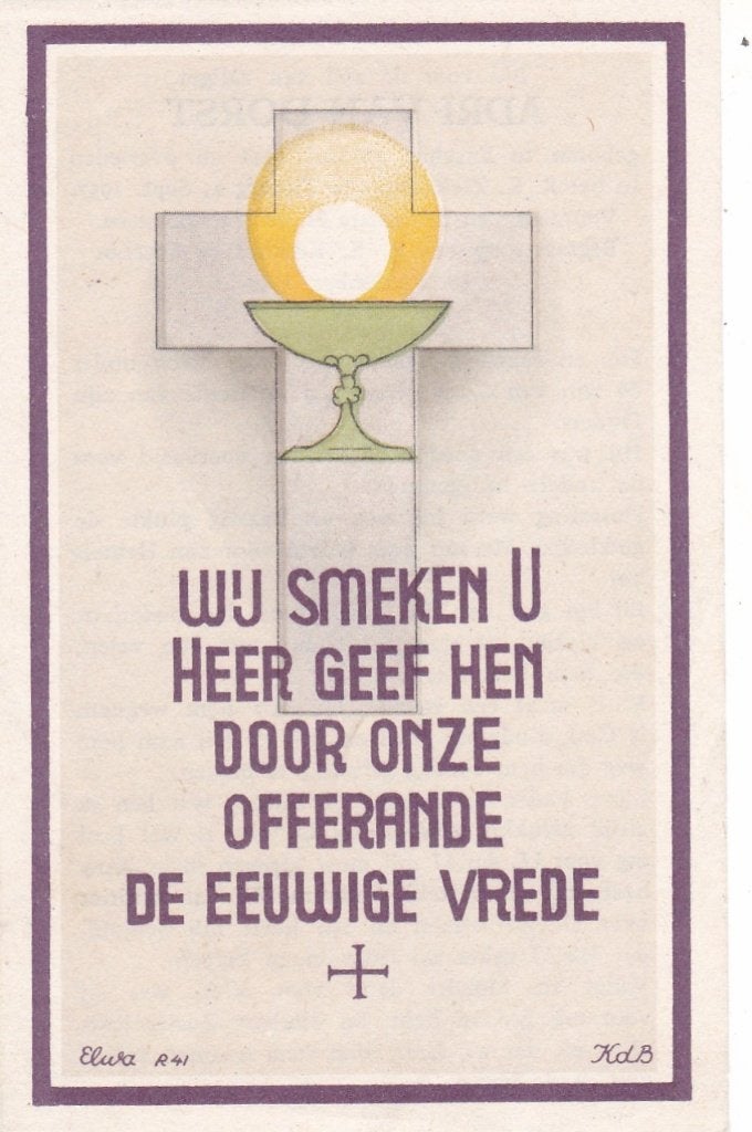 ADRI VAN DORST  1941-1957, Verzenden, Bidprentje