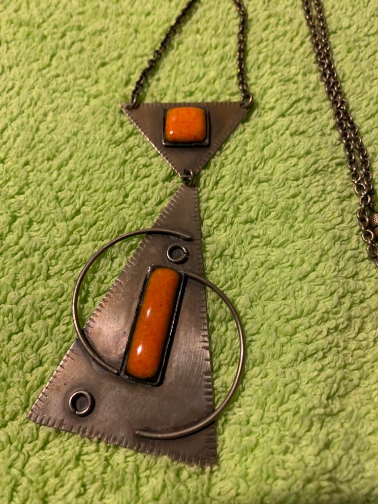 Orange Space Age Ketting - Vintage 60s Stijl, Sieraden, Tassen en Uiterlijk, Overige kleuren, T, Ophalen of Verzenden, Zo goed als nieuw