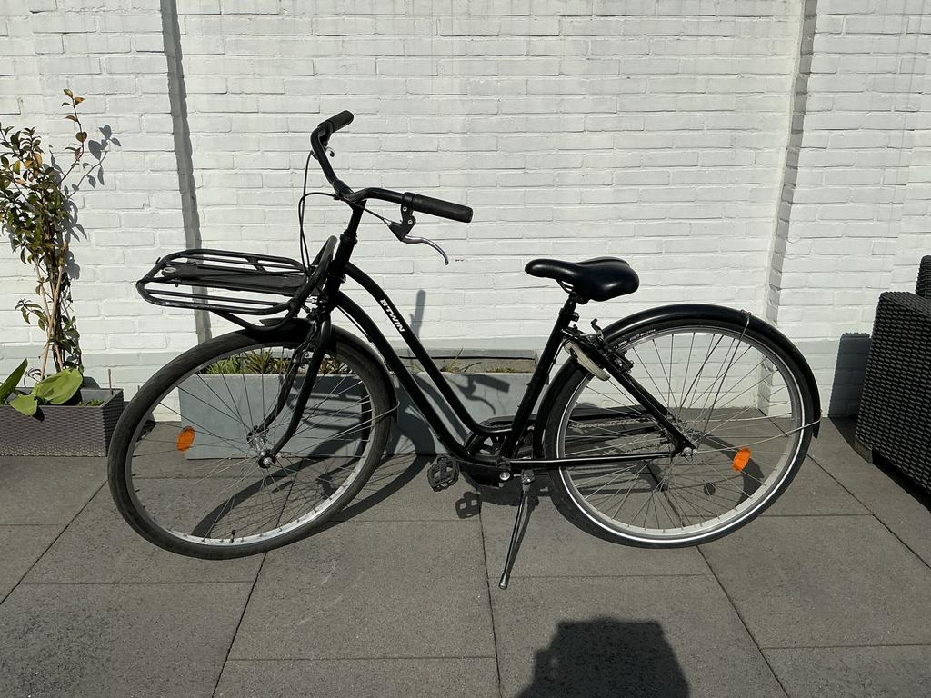 Decathlon Elops 100 Stadsfiets - Zwart, Gebruikt, Velgrem, Ophalen, Overige merken, 53 tot 56 cm