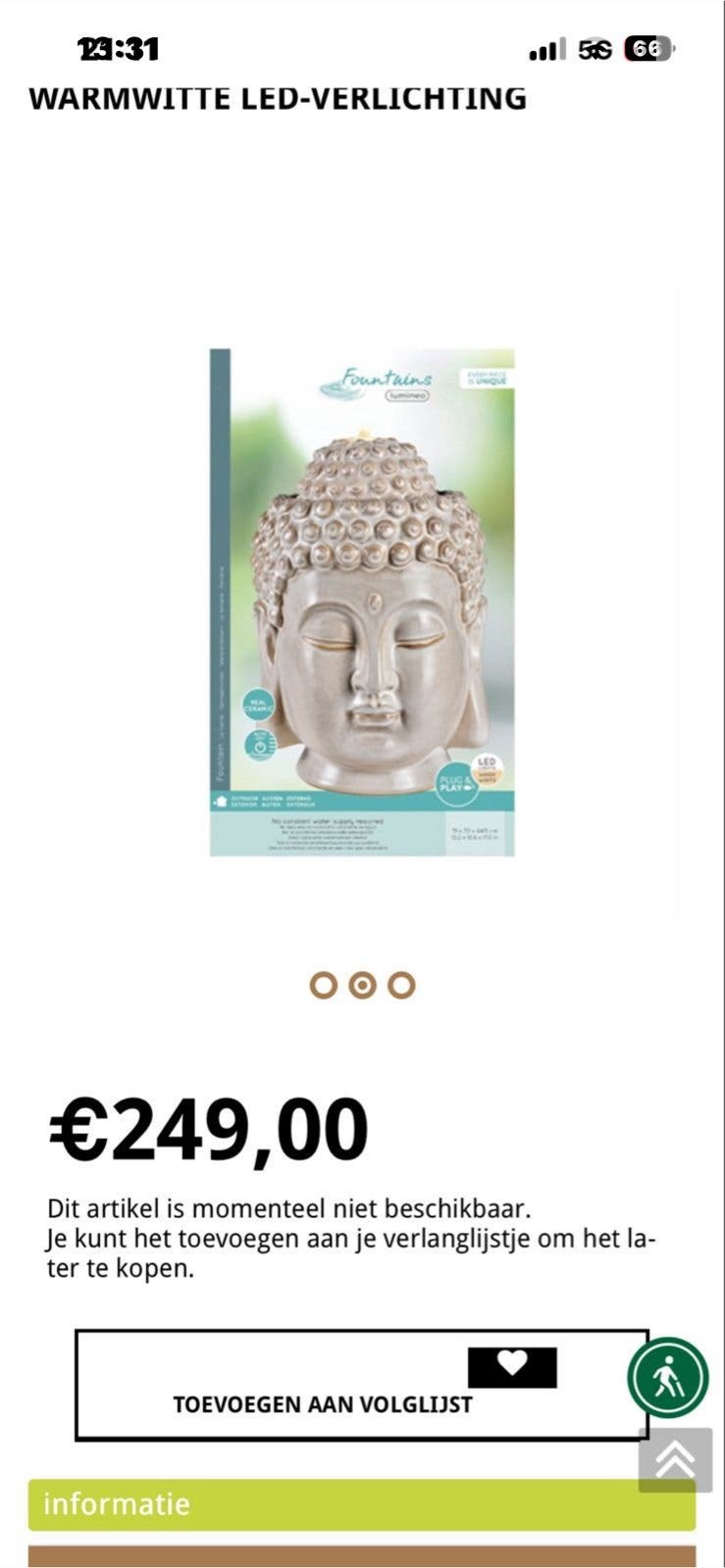 Fontein buddha keramiek, Tuin en Terras, Ophalen of Verzenden, Nieuw