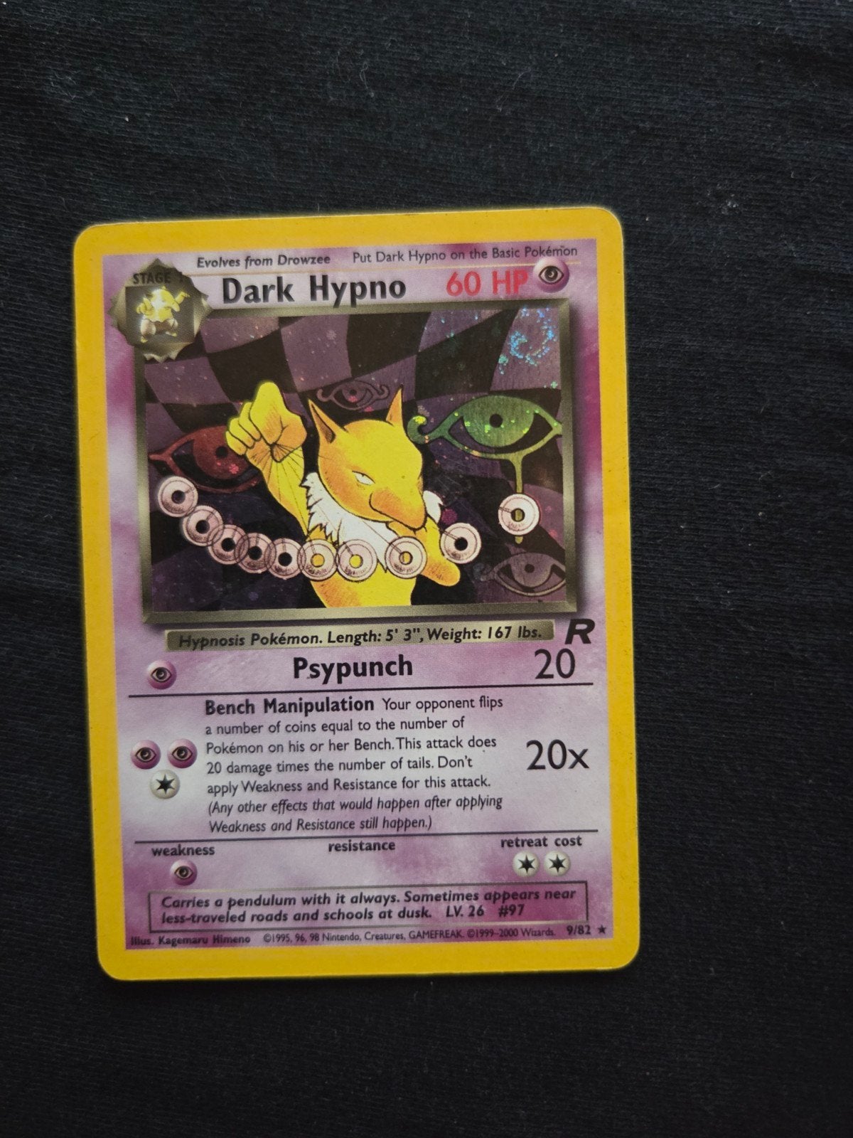 Dark Hypno 9/82 Holo Swirl Pokemon Kaart, Ophalen of Verzenden, Gebruikt, Losse kaart, Foil