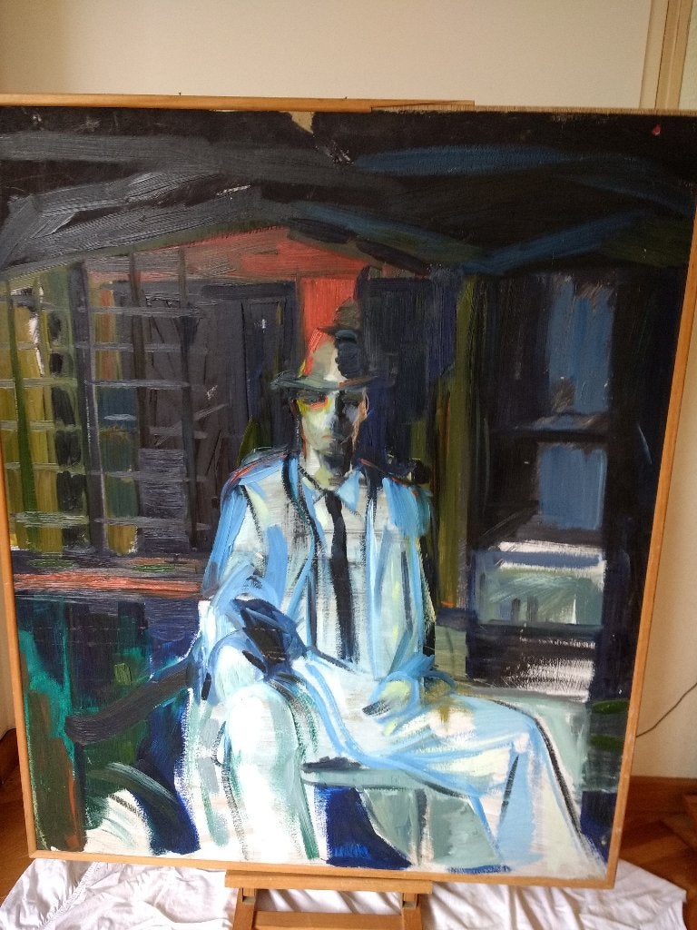 Schilderij uit de boedel Marco Borsato geen idee, Hout, Handgeschilderd, Ophalen of Verzenden, Olieverf