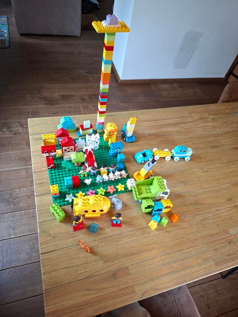 Grote set Duplo met bouwplaat, veel figuren en voertuigen, Ophalen, Gebruikt, Overige merken