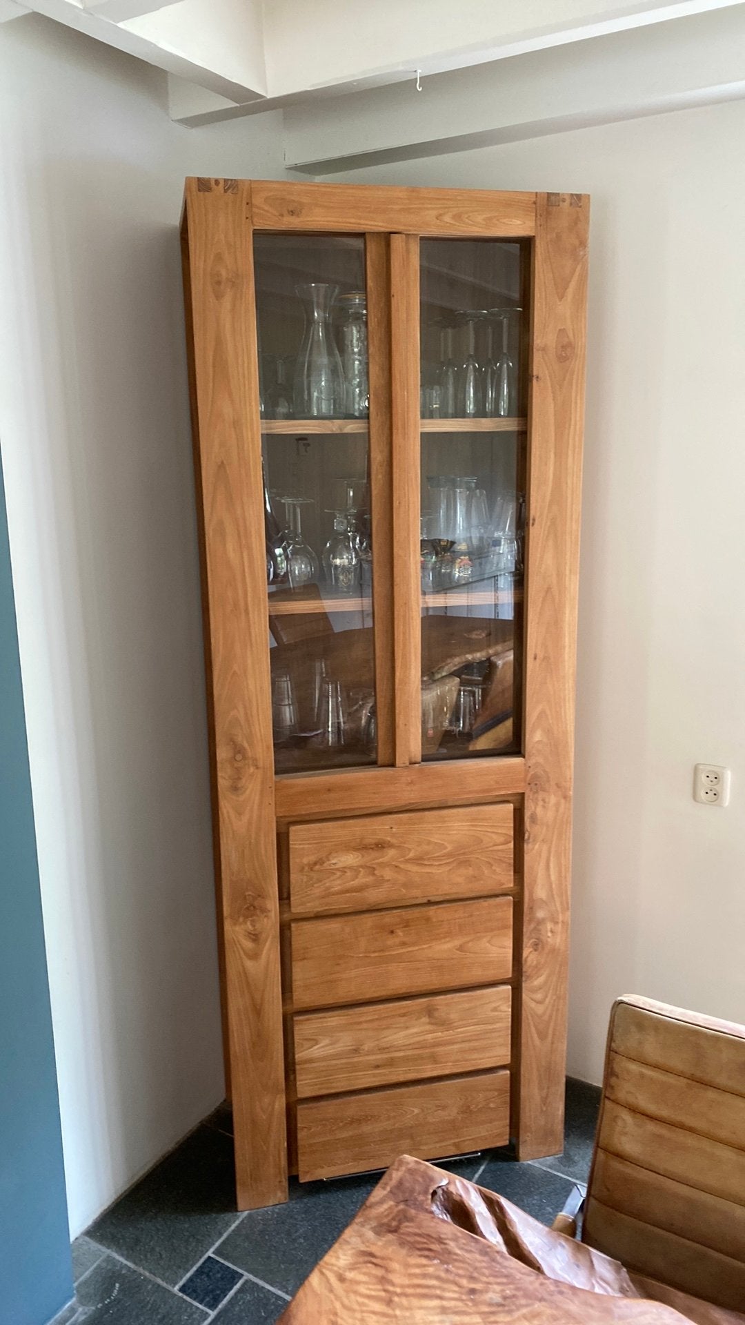 Teakhouten kast met schuifdeuren 220x80x40cm, Ophalen, Gebruikt, Met deur(en), 200 cm of meer