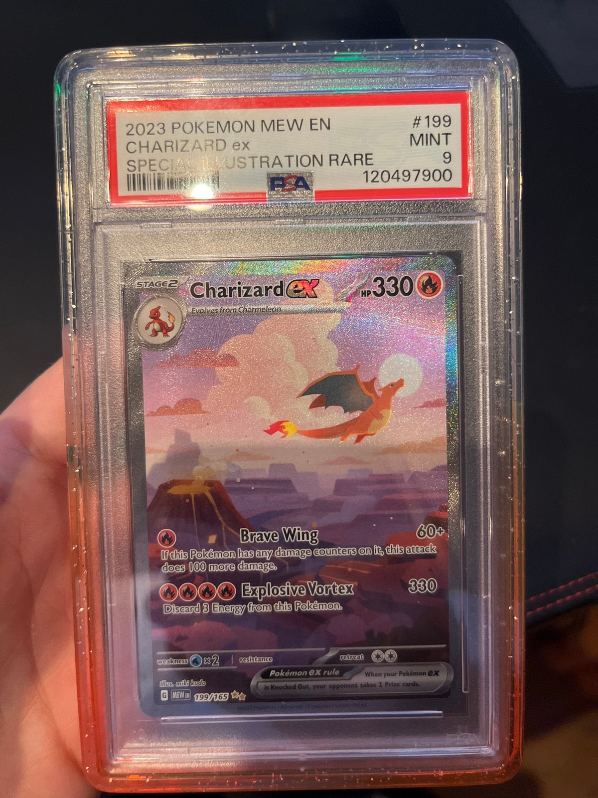 PSA 9 Mew ex Charizard ex Special Illustration Rare, Ophalen of Verzenden, Zo goed als nieuw, Losse kaart