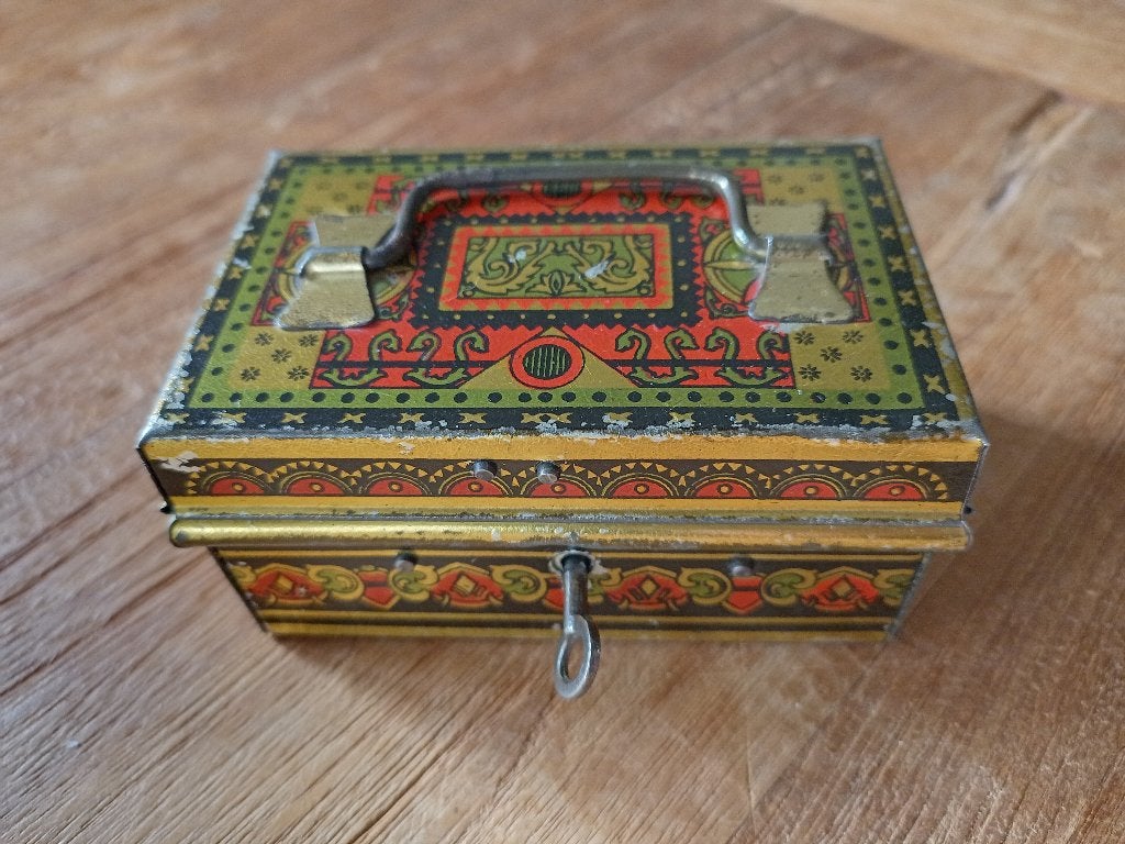 Vintage/antieke  metalen geldkistje opbergdoosje, Ophalen of Verzenden
