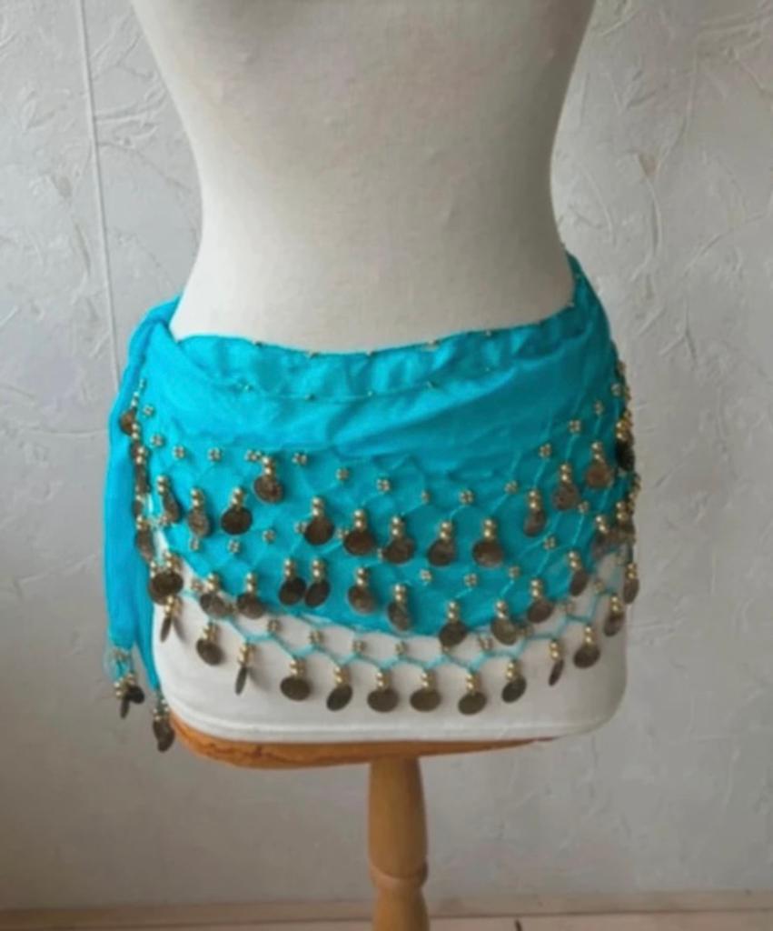 Blauwe pareo sarong met gouden muntjes, Ophalen of Verzenden, Zo goed als nieuw, Zwart, Overige typen