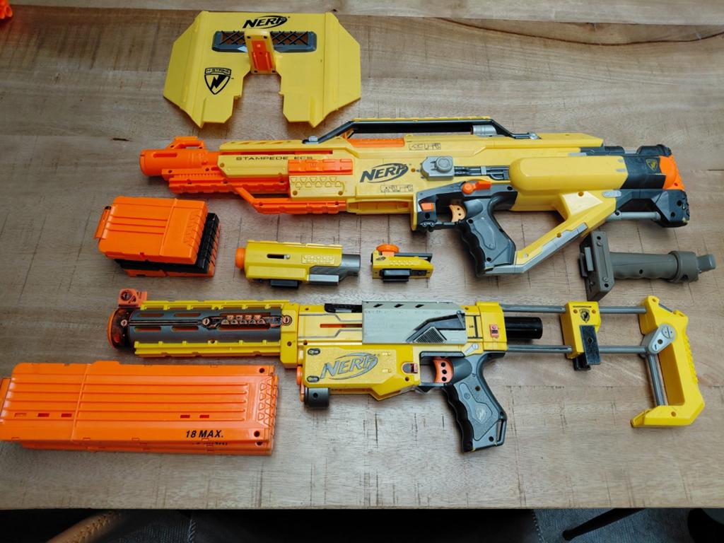 Nerf N-Strike Blaster Set - Stampede ECS & Recon CS-6, Ophalen of Verzenden, Gebruikt