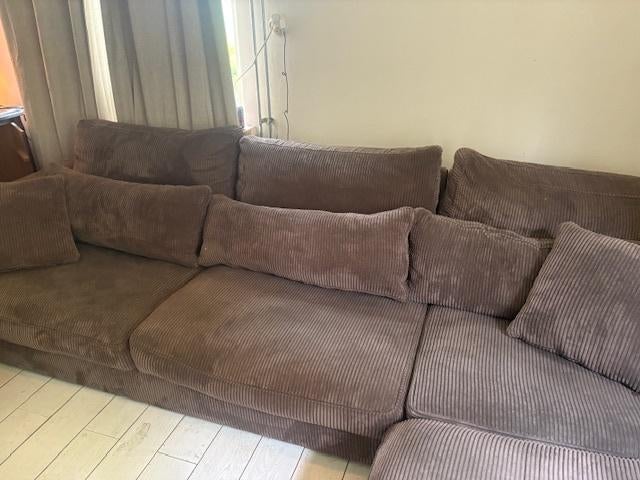 XL bank hoekbank - rib stof bruin, Huis en Inrichting, Ophalen, Gebruikt, 100 tot 125 cm, Lounge