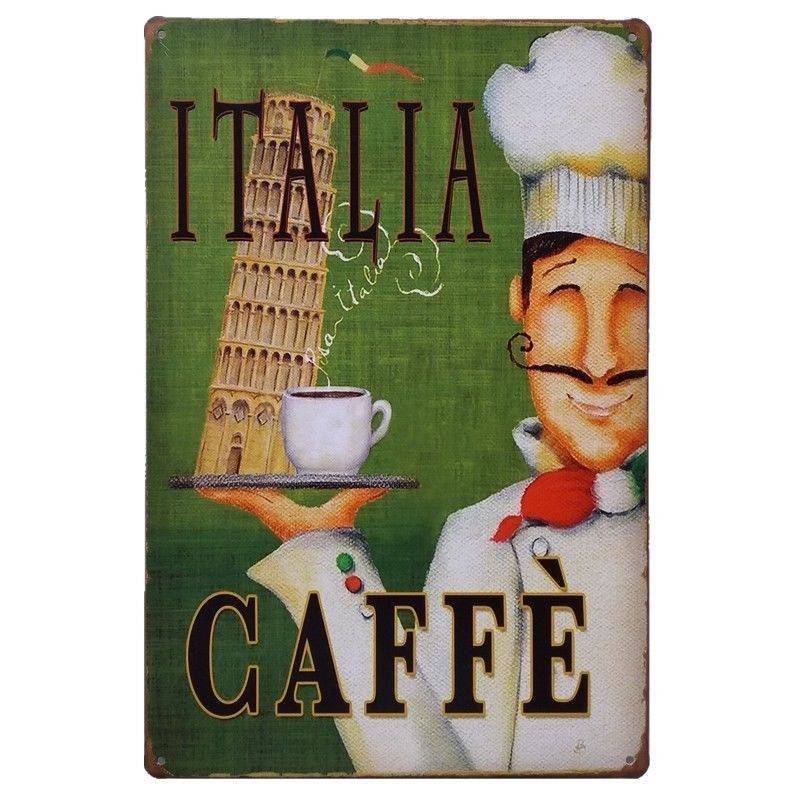 Italia Caffe Vintage Metalen Bord (Koffie Reclame Italie), Verzenden, Nieuw, Wandbord of Wandpaneel