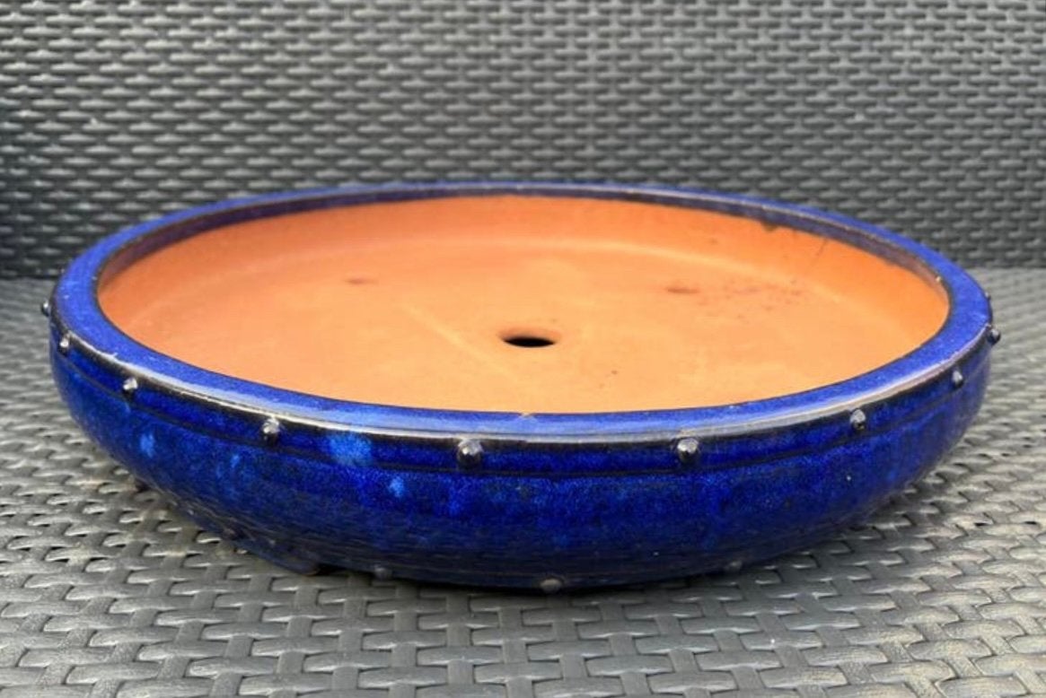 Bonsai schaal XL blauw geglazuurd gemerkt aardewerk 47,5x7,8, Tuin en Terras, Bloempotten, Ophalen, 40 cm of meer, Rond, Zo goed als nieuw
