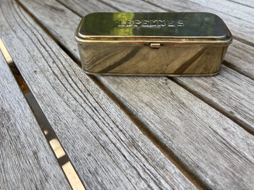 Vintage geel koperen lepeltjes doosje, Ophalen of Verzenden