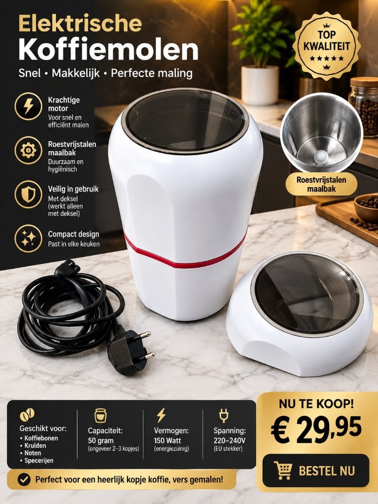 Elektrische Koffiemolen - Snel, Makkelijk & Perfecte Maling, Ophalen of Verzenden, Nieuw, Koffiemolen