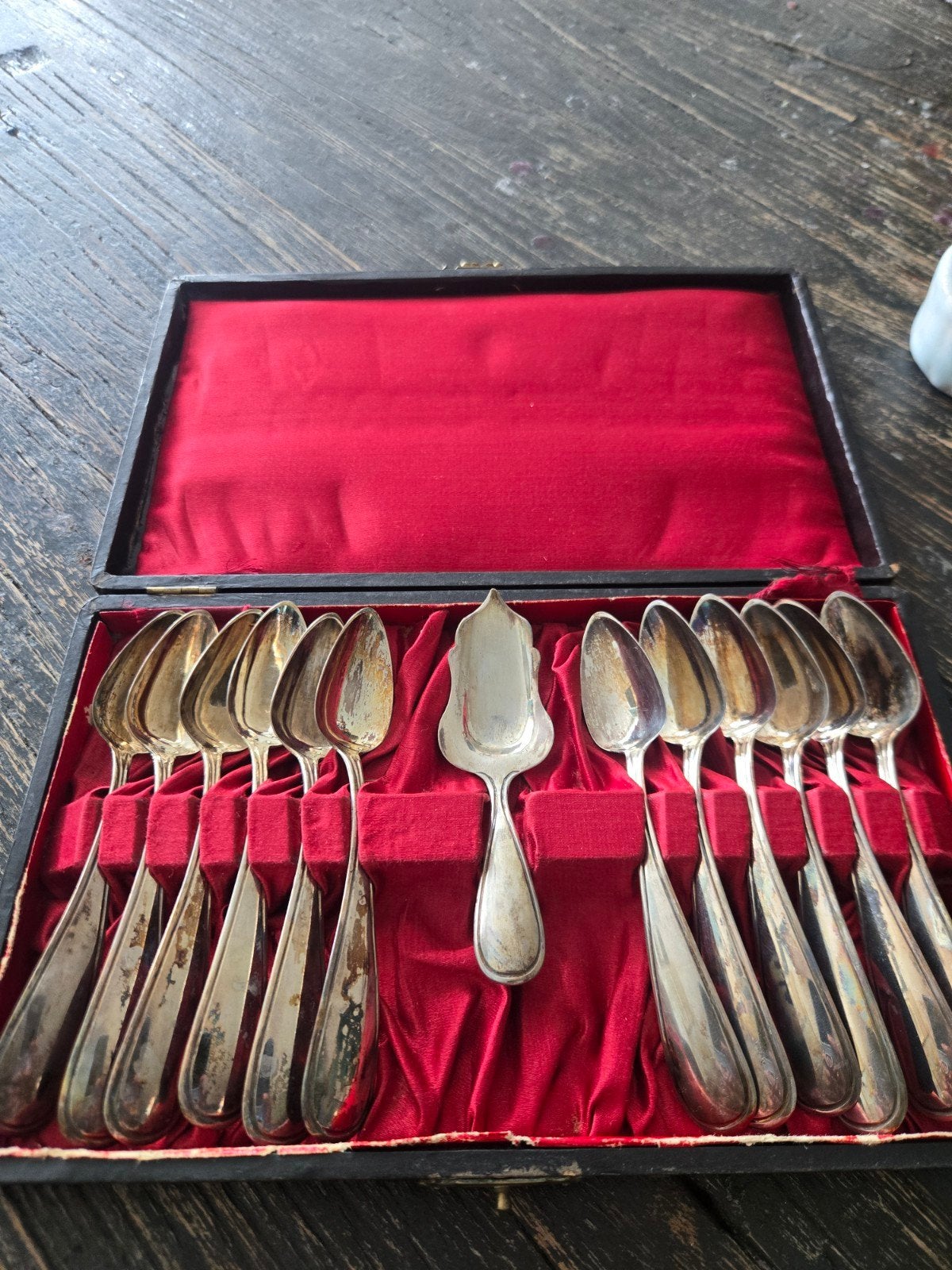 Antieke Zilveren Lepelset in Originele Doos, Antiek en Kunst, Antiek | Goud en Zilver, Ophalen of Verzenden, Zilver