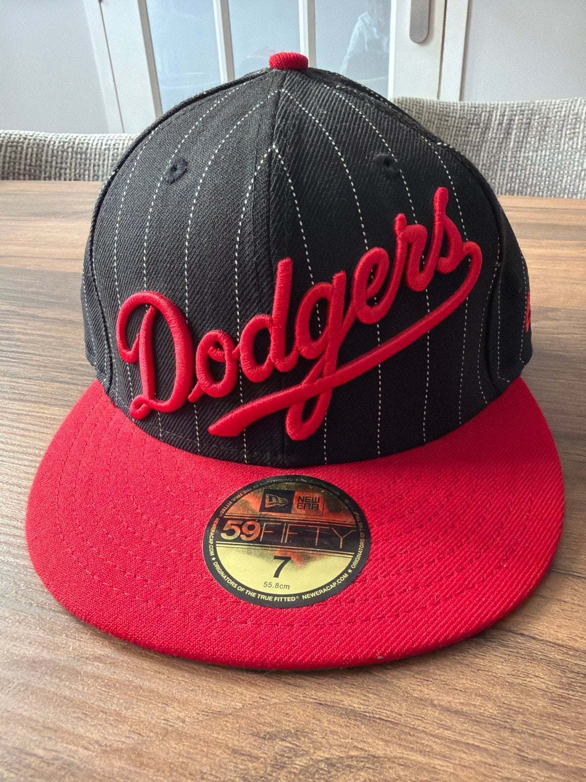 New Era 59Fifty LA Dodgers Pet - Zwart/Rood Pinstripe, Ophalen of Verzenden, Zo goed als nieuw, Pet