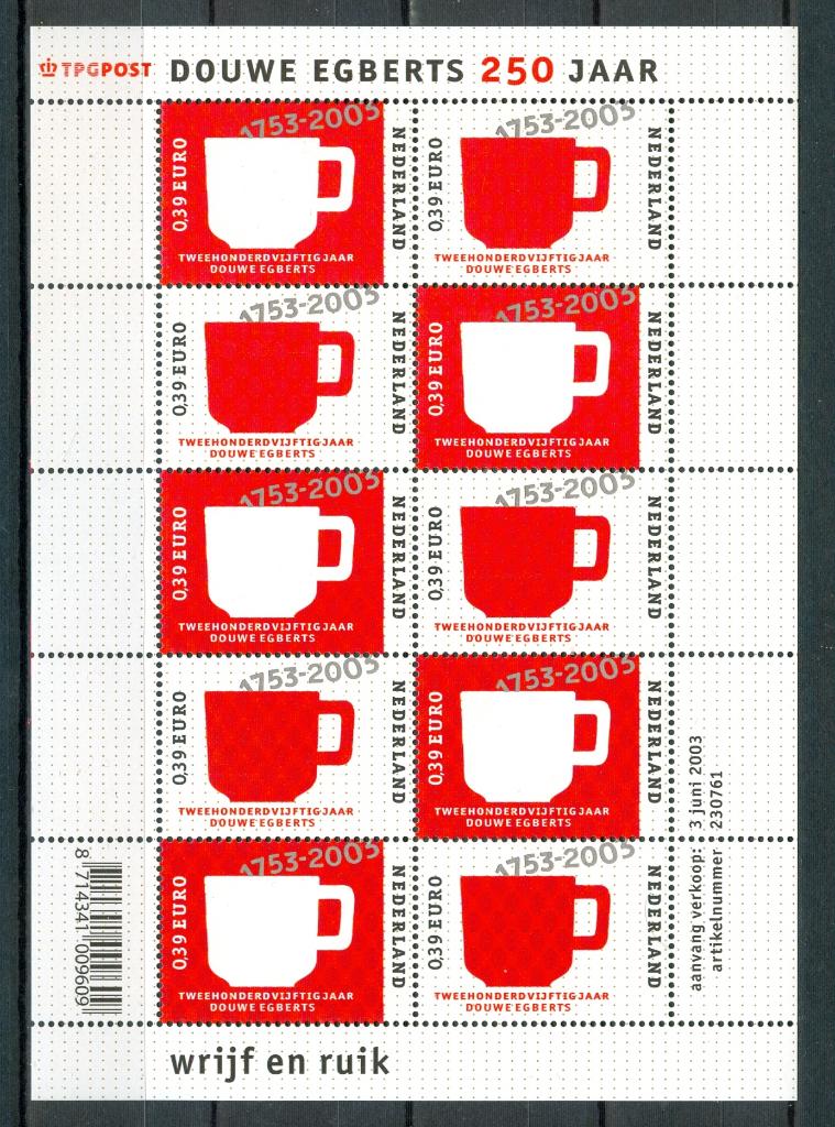 Ned. NVPH V2192-2193 250 jaar Douwe Egberts 2003, Postzegels en Munten, Ophalen of Verzenden, Na 1940, Postfris