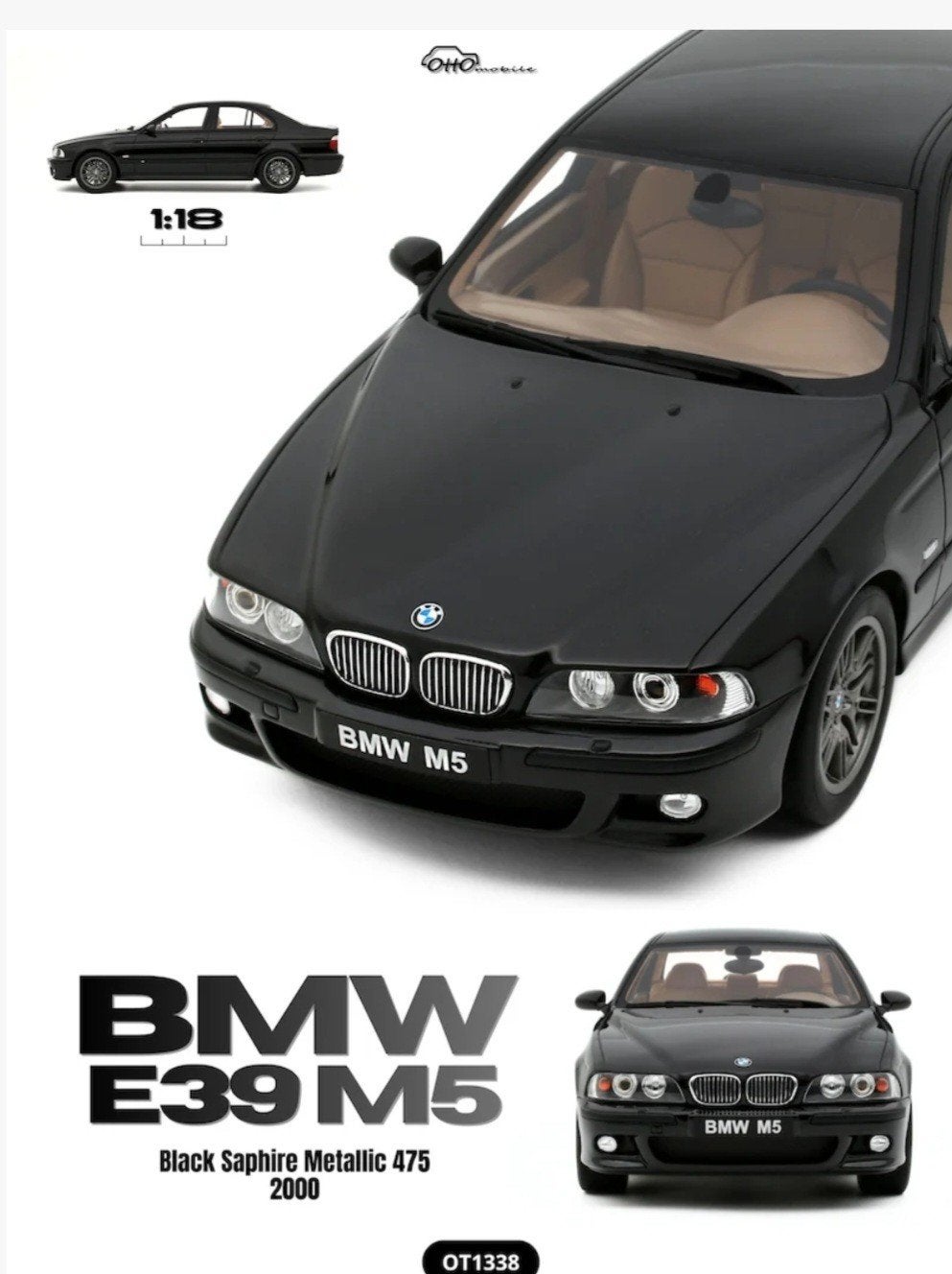 1:18 BMW M5 (E39) uit 2000 Zwart Ottomobile, Ophalen of Verzenden, Nieuw, Auto, OttOMobile