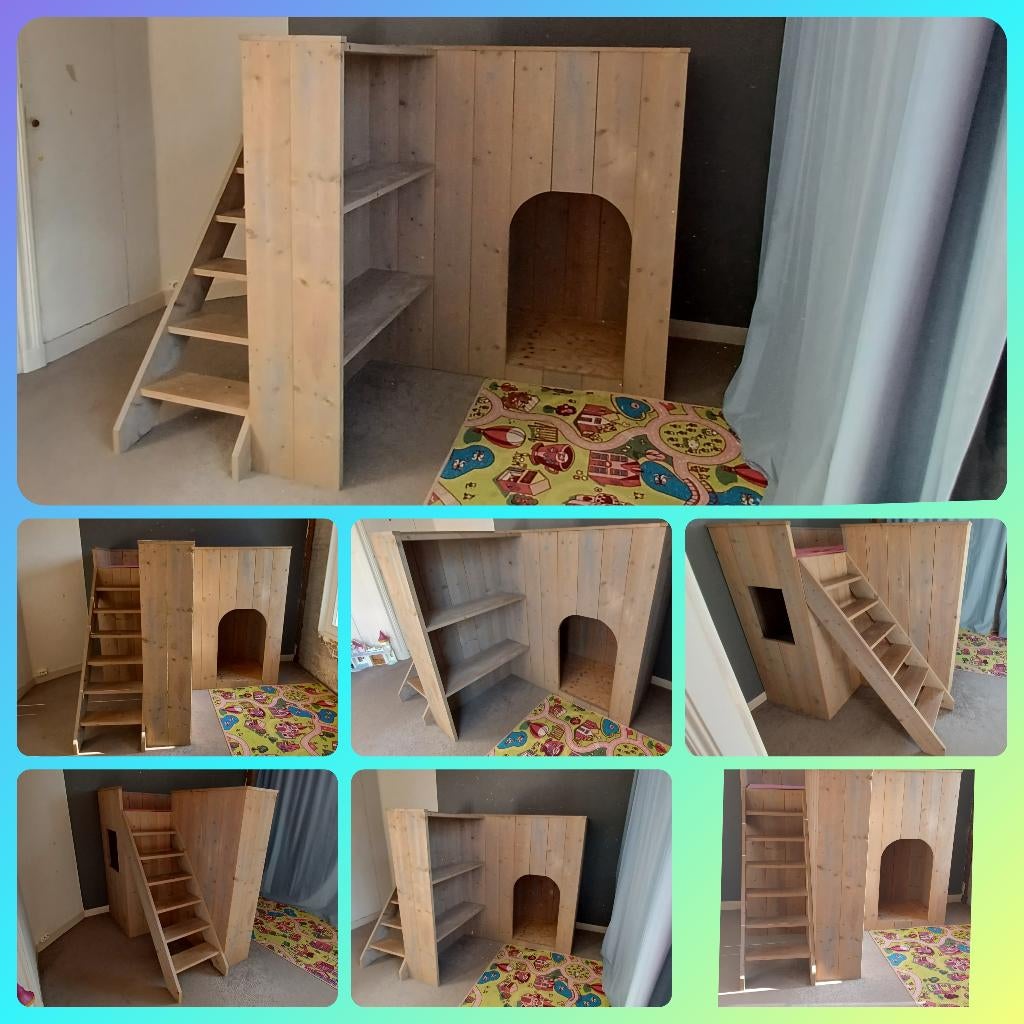 Bed Kasteel Meubel, Kinderen en Baby's, Kinderkamer | Bedden, Ophalen, Gebruikt, 100 cm of meer, Hoogslaper of Stapelbed
