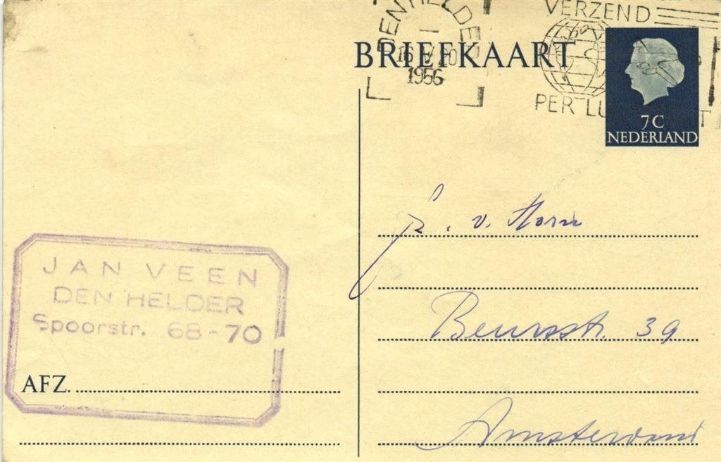 Jan Veen, Den Helder - 05.1956 - briefkaart, Ophalen of Verzenden, Briefkaart