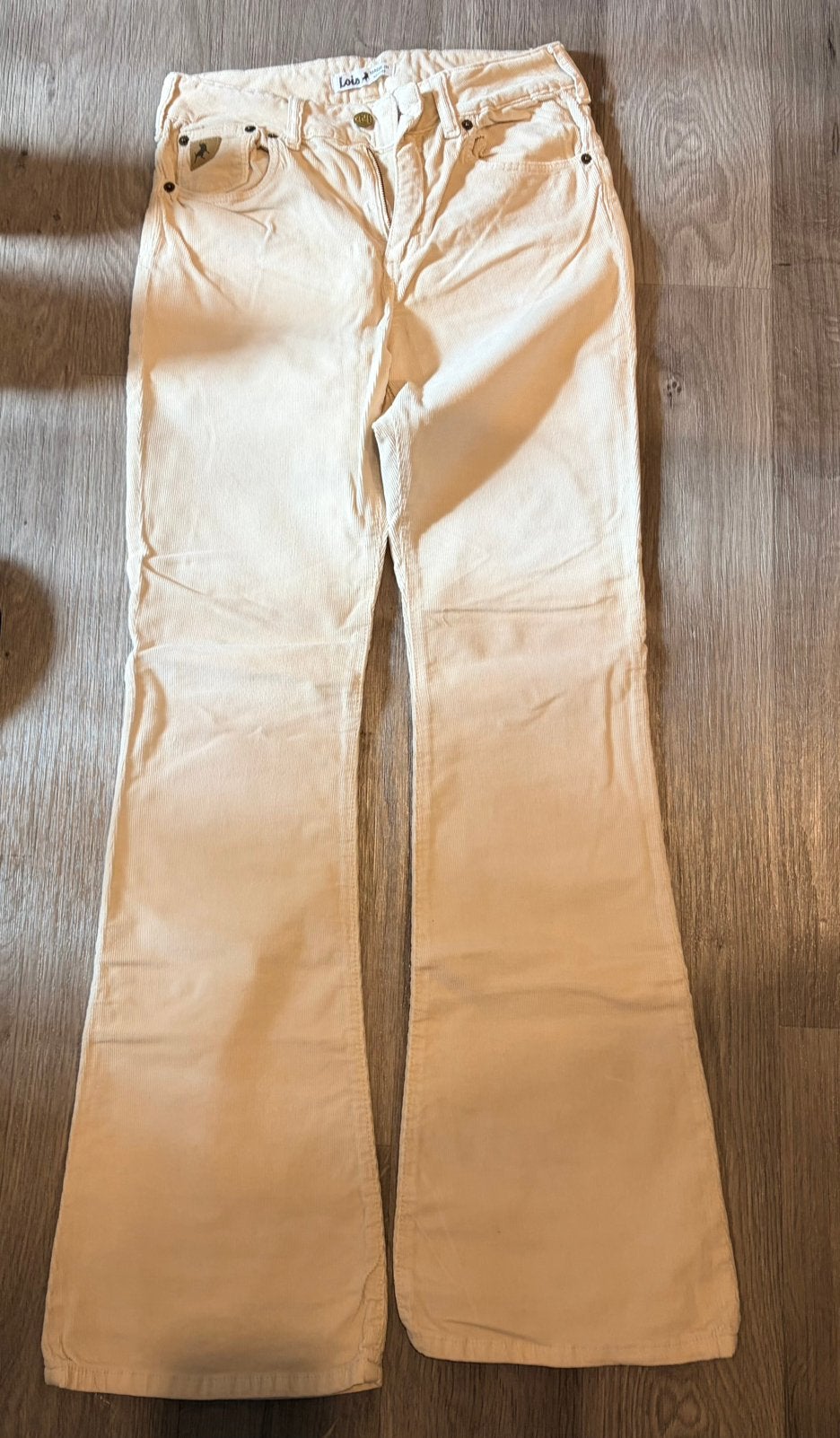 Beige rib flared jeans Lois 27/32, Ophalen of Verzenden, Zo goed als nieuw, Overige kleuren, W27 (confectie 34) of kleiner