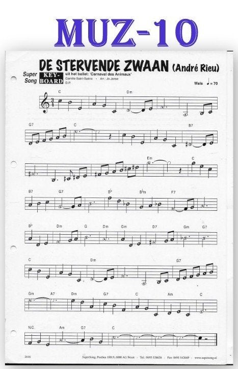 Muz10 bladmuziek super song - De Stervende Zwaan, Muziek en Instrumenten, Orgel, Gebruikt, Ophalen of Verzenden, Artiest of Componist