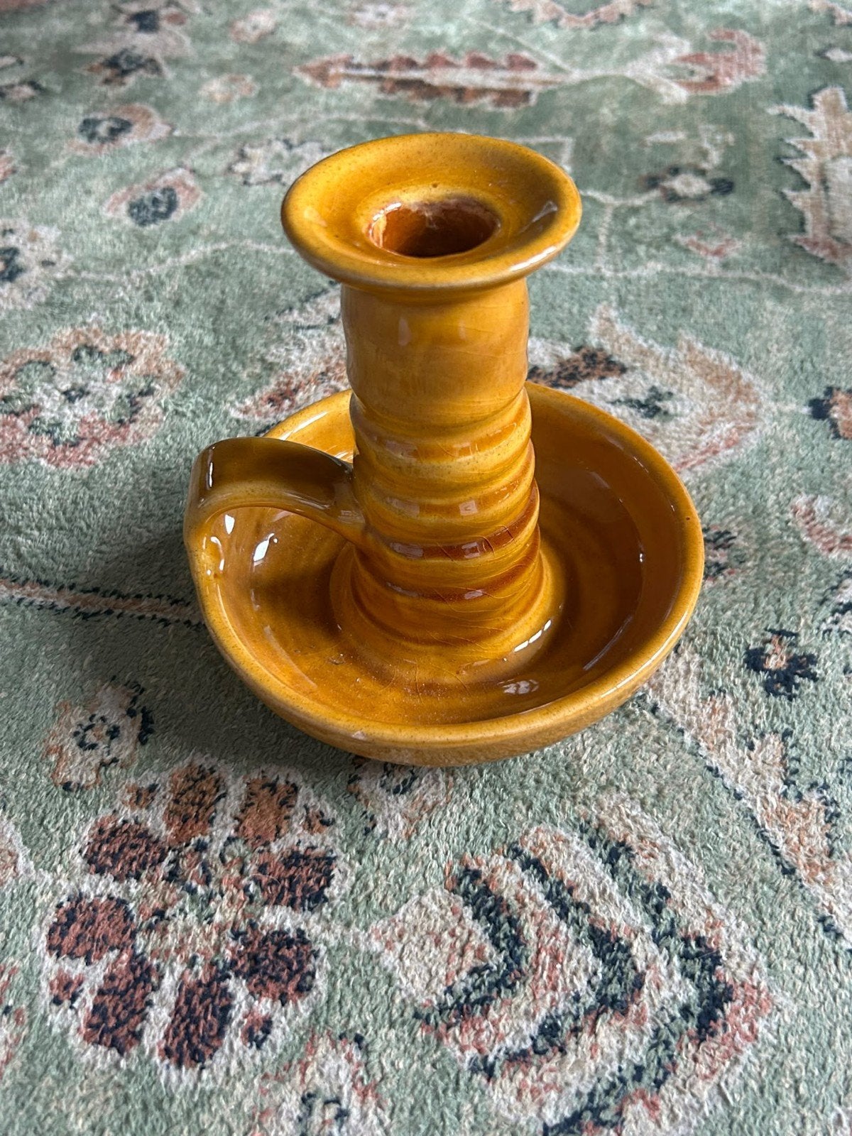 Vintage Deense Keramieken Kandelaar - Geel/Oranje, Ophalen of Verzenden