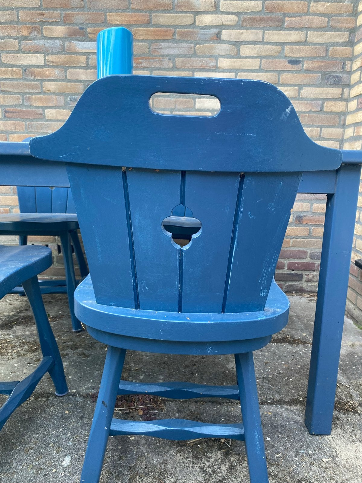 Grieks blauwe eettafel met stoelen (zware kwaliteit) gratis, Huis en Inrichting, Tafels | Eettafels, Ophalen, Gebruikt, Rechthoekig