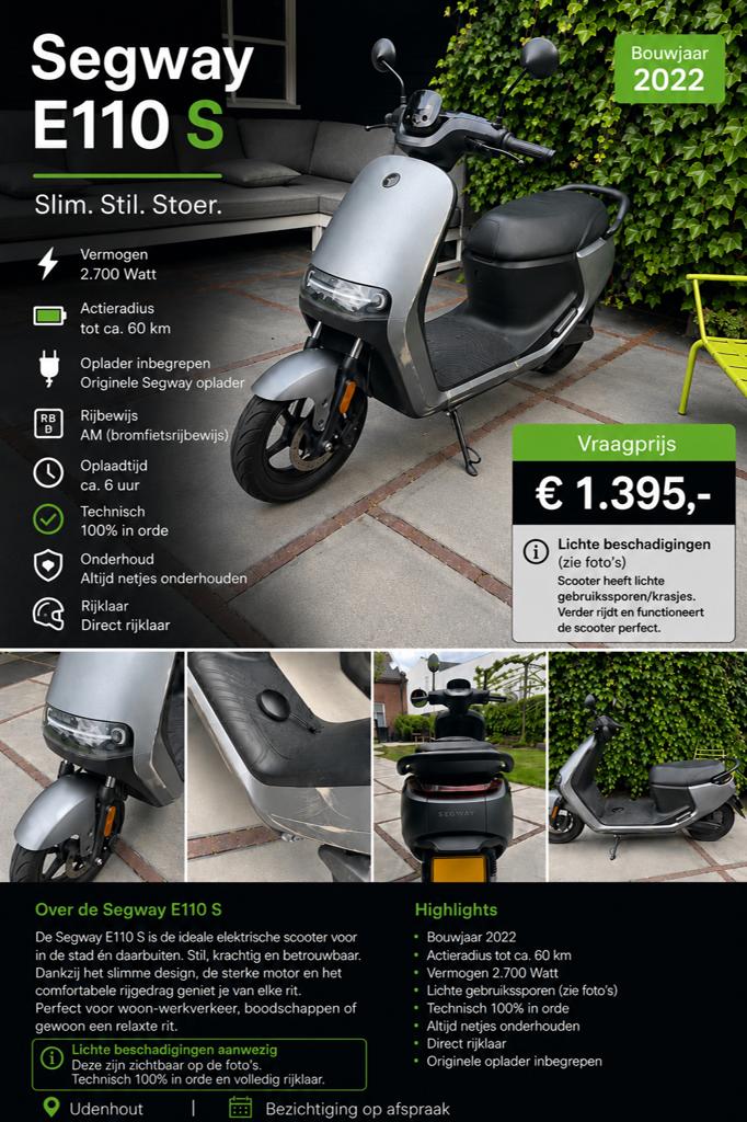 Segway E110S, Ophalen, Gebruikt, Maximaal 45 km/u, Elektrisch