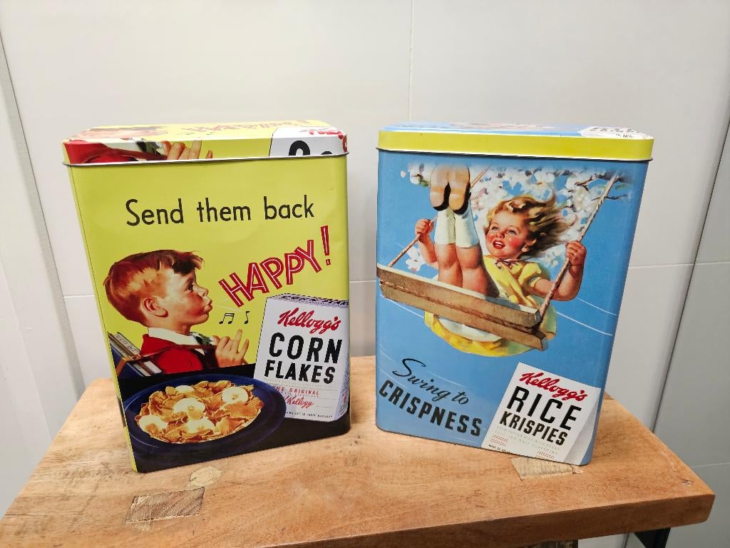 2 LEUKE "KELLOGG'S CORN FLAKES" TROMMELS, Huis en Inrichting, Ophalen of Verzenden, Gebruikt