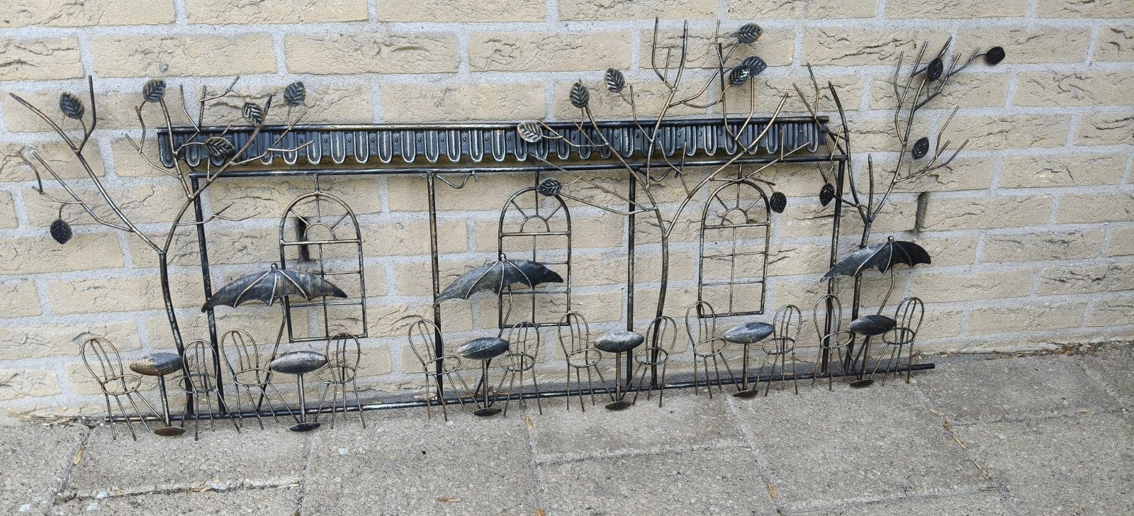 3D Handgemaakte Metalen Wanddecoratie Franse Bistro, Metaal, Wandsculptuur, Handgemaakt, Meerkleurig